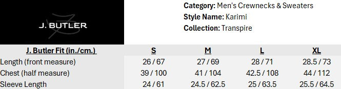 Size chart for Karimi Crewneck